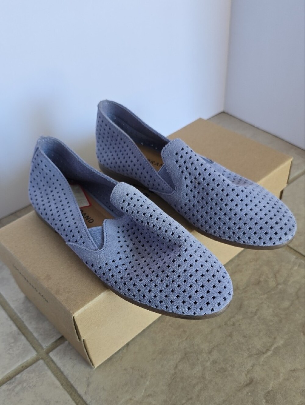 Lucky Brand Women's Slip-On Knit Loafers - Light Blue & Gray Suede Like